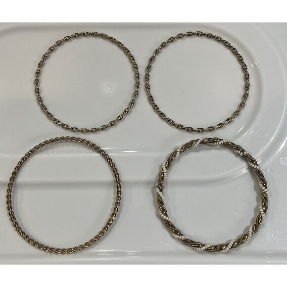 Set Of 4 VTG Rope Twist Gold Tone Bangle Bracelets Solid Stacking Estate - Picture 5 of 10